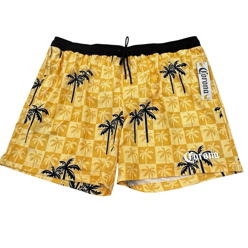 CORONA Men's Board Shorts 3XL Swim Trunks Tropical Palm Trees Hawaiian Yellow